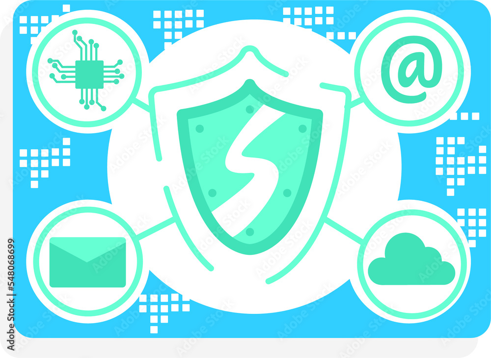 Poster cloud email security semi flat color raster object. advanced threat protection. full sized item on w