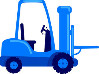 Forklift semi flat color raster object. Lift truck. Sideloader vehicle. Full sized item on white. Carrying heavy loads simple cartoon style illustration for web graphic design and animation