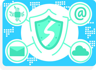 Fototapeta premium Cloud email security semi flat color raster object. Advanced threat protection. Full sized item on white. Messages encryption simple cartoon style illustration for web graphic design and animation