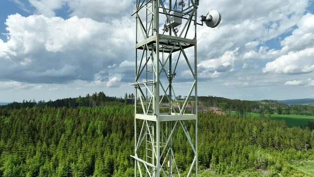 Meteorology station research science tower atmospheric drone aerial weather, measuring ozone O3, carbon methane CH4, carbon dioxide CO2, nitrogen oxygen 02, mountain spruce Rajec, bark beetle