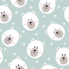 Seamless pattern with cute bear. Childish texture with polar bear. Vector illustration.