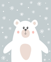 Winter background with cute polar bear. Vector illustration.