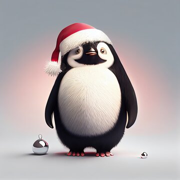 Christmas penguin in red Christmas hat on isolated background