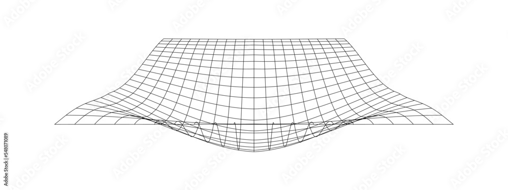 Wall mural grid with convex effec. futuristic distorted net. warped mesh texture. geometric deformation. gravit