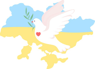 Ukraine and peace dove 2D raster isolated illustration. Freedom for ukrainians flat character on cartoon background. Stand with Ukraine colourful scene for mobile, website, presentation