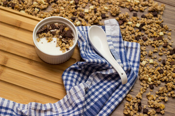 Healthy homemade chocolate muesli in a bowl