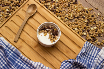 Healthy homemade chocolate muesli in a bowl