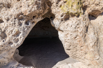 Closeup of cave entrance in bandelier national park