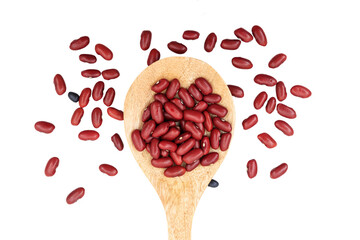 Raw red beans in a wooden spoon, transparent background. PNG. Healthy dried legumes