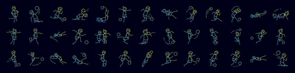 Soccer in action nolan icons collection vector illustration design