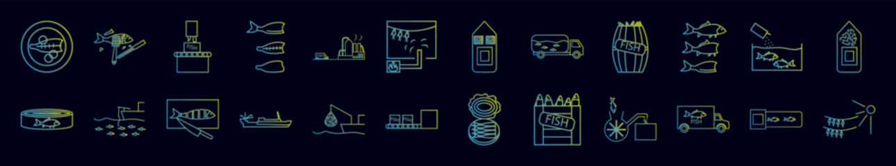 Fish production nolan icons collection vector illustration design