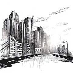 Sketch modern city silhouette concept