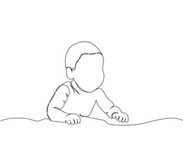 Small child one line art. Continuous line drawing of child, childhood, newborn, new life, son, daughter, silhouette, motherhood.