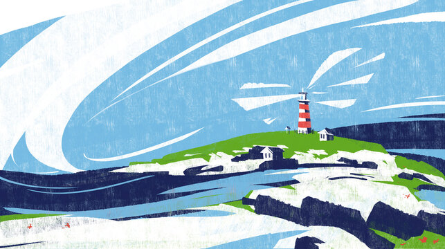 Sambro Island Lighthouse in Canada. Pop art color palette illustration