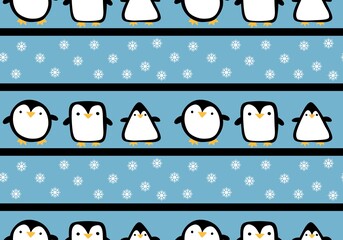Winter animals seamless penguin cartoon kawaii Christmas fish pattern for wrapping paper and kids clothes print