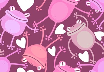 Cartoon animals seamless frogs pattern for wrapping paper and fabrics and linens and kids clothes print