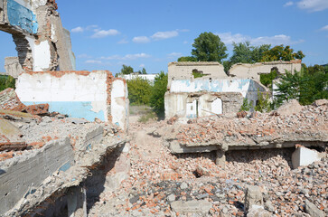 Collapsed industrial multistorey building in daytime