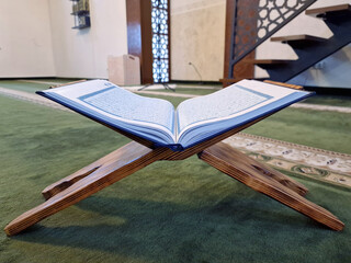 Sarajevo, Bosnia and Herzegovina, november 21th 2022. Quran in the mosque - open for prayers