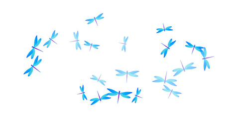 Exotic cyan blue dragonfly flat vector background. Summer beautiful damselflies. Simple dragonfly flat dreamy wallpaper. Tender wings insects patten. Nature beings