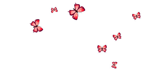 Exotic red butterflies flying vector wallpaper. Spring pretty insects. Decorative butterflies flying kids background. Gentle wings moths patten. Tropical beings.