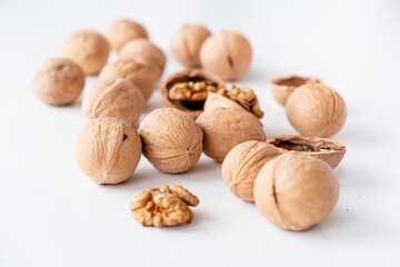 organic walnuts on the white background