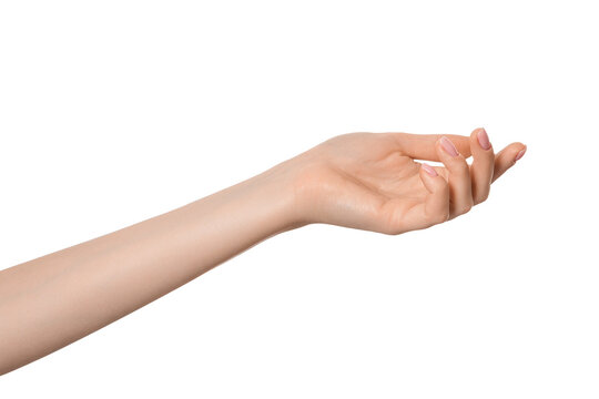 Gesture with hand open and ready to help or receive isolated. Empty hand palm up.