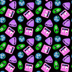 Cartoon doodle monsters seamless aliens and animals pattern for wrapping paper and fabrics and kids clothes 