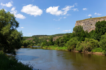 Fototapeta na wymiar Protected limestone Landscape Cesky Kras about River Berounka, Central Bohemia, Czech Republic