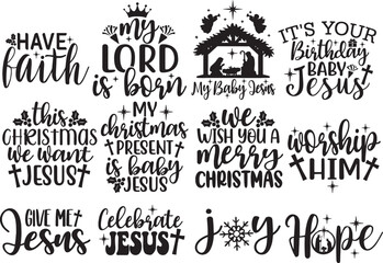12 Christmas Quote Bundle Vector, Christian Bundle, Jesus Bundle Vector, Nativity quote vector, Christmas graphic bundle vector