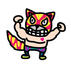 red cat mask the wrestler , cute cartoon isolated , graphic design for presentation, marketing, art, illustration, t-shirt design, cartoon, comic, advertising, online media