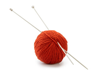 Hobby items. Knitting needles and ball for knitting isolated on white background.