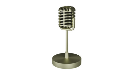 Retro microphone in golden color with stand or tripod isolated on transparent background. Vintage. Music concept. 3D render