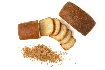 Loaf of bread on a white background. Sliced bread.