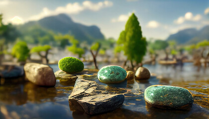Fototapeta na wymiar zen stones and water