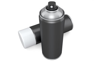 Cans of spray paint isolated on white background. Spray bottle and dispenser