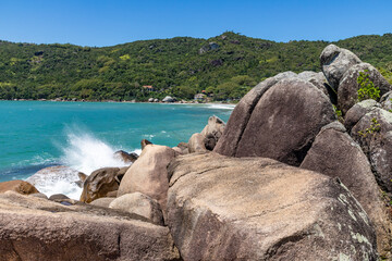 Rocks, waves and forest in the beach