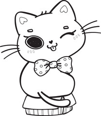 cute Christmas kitty cat in gift present box outline svg cartoon doodle hand drawn