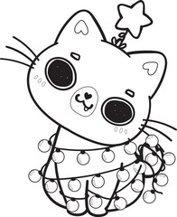 cute Christmas kitty cats tree outline svg cartoon doodle hand drawn