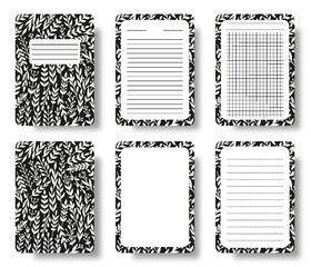 Floral notebook cover, lined pages set. Abstract branch leaves pattern with copy space gridded sheet template for annual notepad brochure copybook diary. Abstract flower planner booklet journal print