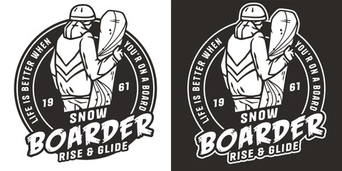 Snowboarder on a snowy mountain. Winter season extreme sport. Emblem about snowboarding