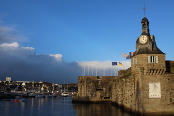 Beautiful view from the entrance to the medieval Ville Close de Concarneau, Bretagne, France.