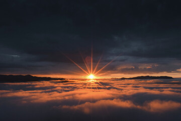 Sunrise above the clouds at Pico do Olho d'Água, Mairiporã, SP, Brazil