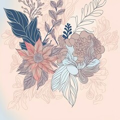 Elegant floral background with hand drawing soft flower and leaves