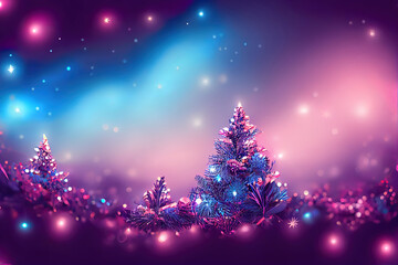 winter landscape decoration background, christmas tree and decorations as panoramic wallpaper header