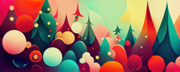 winter landscape background, christmas tree and decorations as panoramic wallpaper header