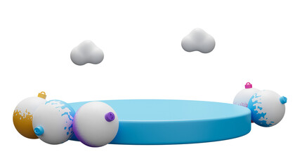 Christmas isolated podium with colorful bauble ball for product display. 3d rendering