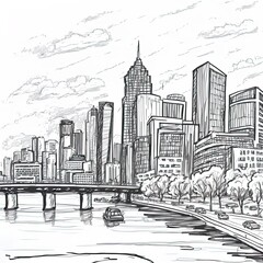 Hand draw city skyline sketch
