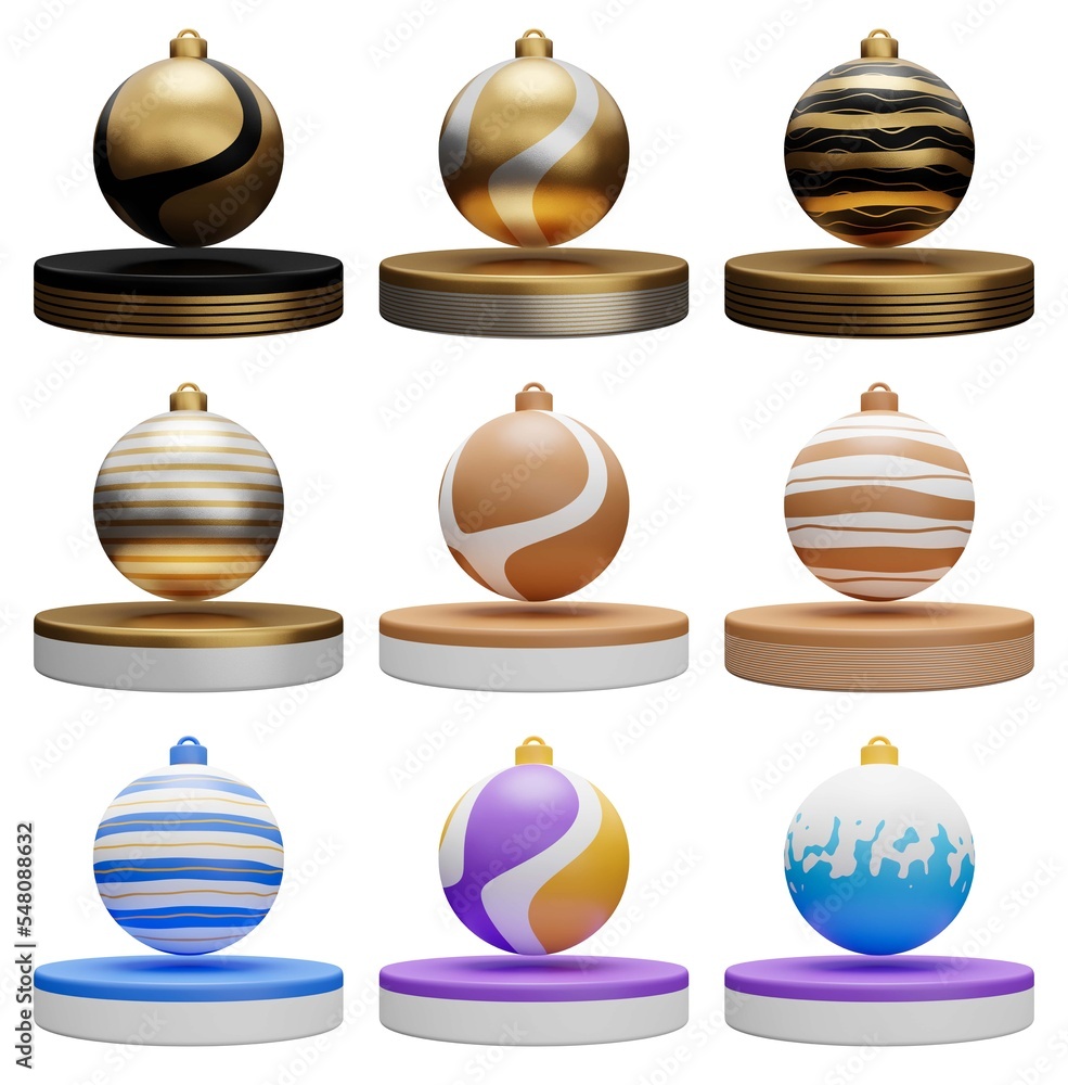 Poster christmas isolated podium set with bauble ball for product display. 3d rendering