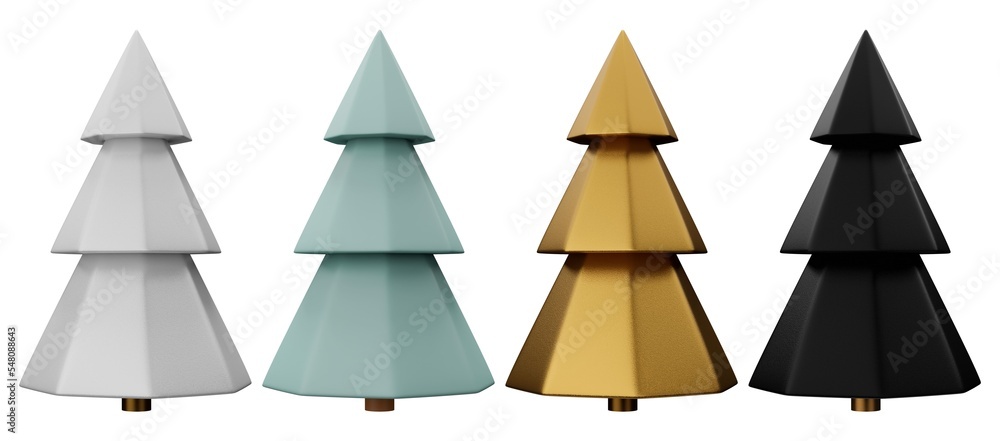 Poster minimal low poly 3d render christmas tree set isolated