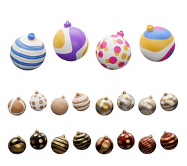 Christmas isolated set of luxury bauble ball 3d render illustration. Happy new year 3d render image of christmas holiday